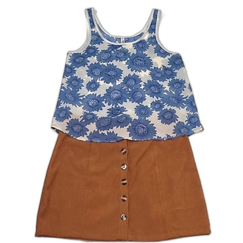 Mudd Sunflower Tank Top Bohemian Scoop Neck High Low Hem Sleeveless Flowy Blouse